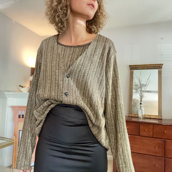 vintage ⋆ oversized 90s metallic cardigan top ⋆ gold - Picture 6 of 6